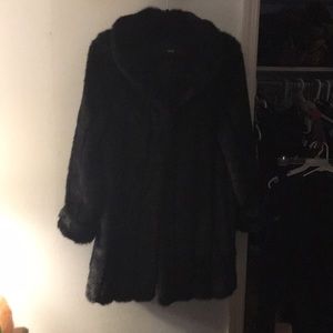 Dennis Basso Dark Brown Black Faux Fur Coat Size M